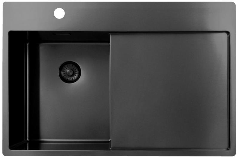 Pure.Sink Exclusivo Gun Metal mała zlew z obszarem ociekającym 78x52 cm Tapwing po lewej stronie PEX3478LT-61