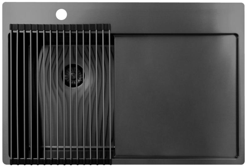 Pure.Sink Exclusivo Gun Metal mała zlew z obszarem ociekającym 78x52 cm Tapwing po lewej stronie PEX3478LT-61