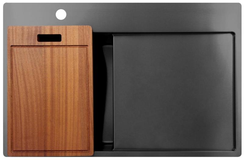 Pure.Sink Exclusivo Gun Metal mała zlew z obszarem ociekającym 78x52 cm Tapwing po lewej stronie PEX3478LT-61