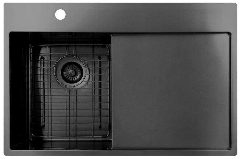 Pure.Sink Exclusivo Gun Metal mała zlew z obszarem ociekającym 78x52 cm Tapwing po lewej stronie PEX3478LT-61