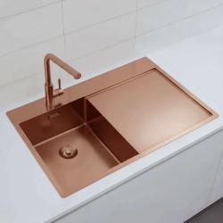 Pure.Sink Exclusivo Miedziany mały zlew z częścią ociekającą 78x52 cm Tapwing na lewo PEX3478LT-62