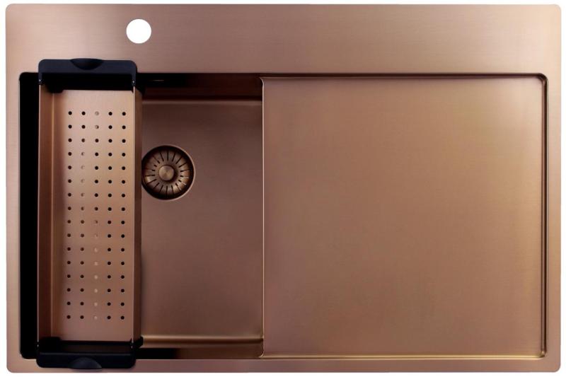 Pure.Sink Exclusivo Miedziany mały zlew z częścią ociekającą 78x52 cm Tapwing na lewo PEX3478LT-62