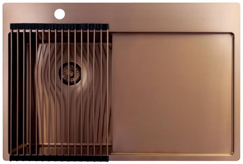 Pure.Sink Exclusivo Miedziany mały zlew z częścią ociekającą 78x52 cm Tapwing na lewo PEX3478LT-62