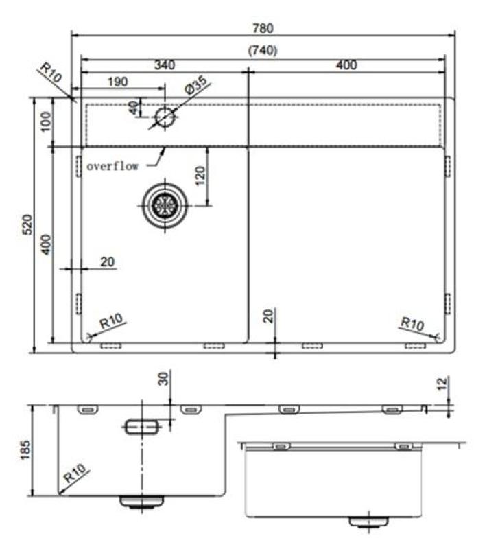 Pure.Sink Exclusivo Miedziany mały zlew z częścią ociekającą 78x52 cm Tapwing na lewo PEX3478LT-62