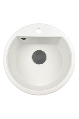 GraniteMy Bremen okrągły granitowy zlew 43 cm biały montowany na wierzchu i na dole z otworem na kran z czarnym korkiem 1208971312