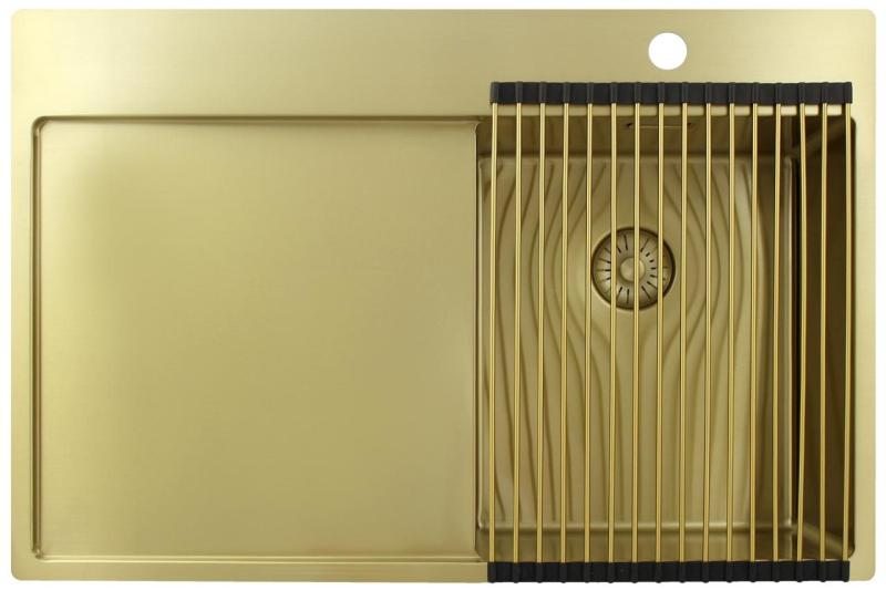 Pure.Sink Exclusivo Mała umywalka ze złota z ociekaczem 78x52 cm Bateria prawostronna PEX3478RT-60