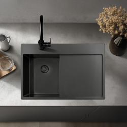 Pure.Sink Exclusivo Gun Metal mały zlew z miejscem do osuszania 78x52 cm Tapwing po prawej stronie PEX3478RT-61