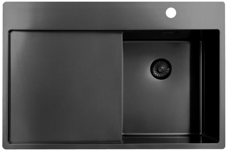 Pure.Sink Exclusivo Gun Metal mały zlew z miejscem do osuszania 78x52 cm Tapwing po prawej stronie PEX3478RT-61