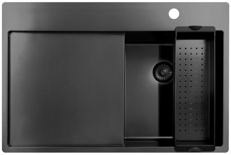 Pure.Sink Exclusivo Gun Metal mały zlew z miejscem do osuszania 78x52 cm Tapwing po prawej stronie PEX3478RT-61