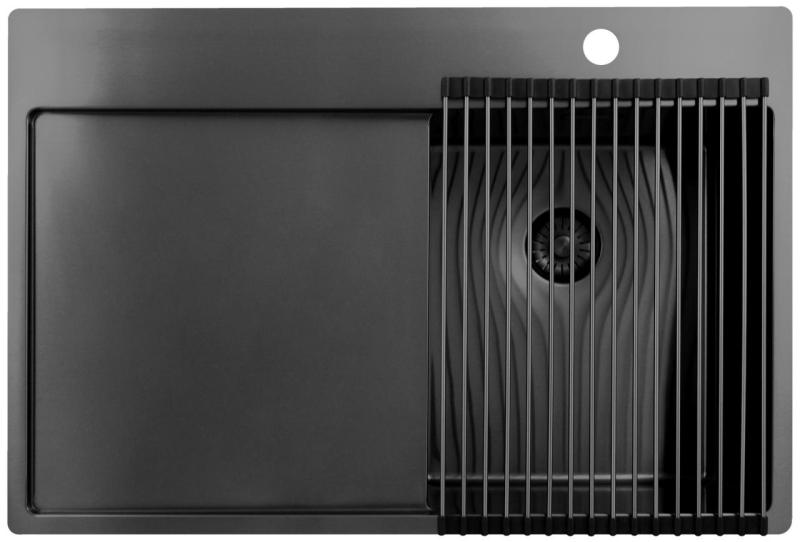 Pure.Sink Exclusivo Gun Metal mały zlew z miejscem do osuszania 78x52 cm Tapwing po prawej stronie PEX3478RT-61