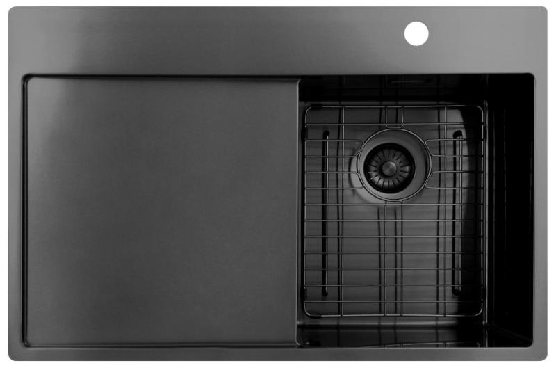 Pure.Sink Exclusivo Gun Metal mały zlew z miejscem do osuszania 78x52 cm Tapwing po prawej stronie PEX3478RT-61