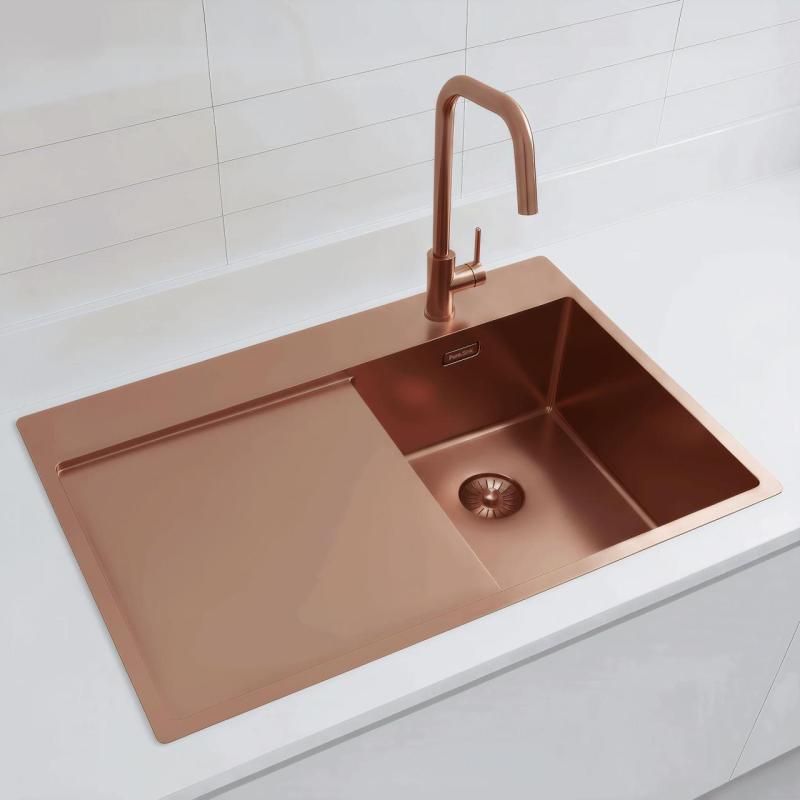 Pure.Sink Exclusivo Miedziany mały zlewozmywak z obszarem ociekającym 78x52 cm Tapwing po prawej stronie PEX3478RT-62