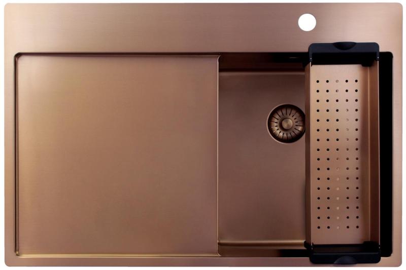 Pure.Sink Exclusivo Miedziany mały zlewozmywak z obszarem ociekającym 78x52 cm Tapwing po prawej stronie PEX3478RT-62