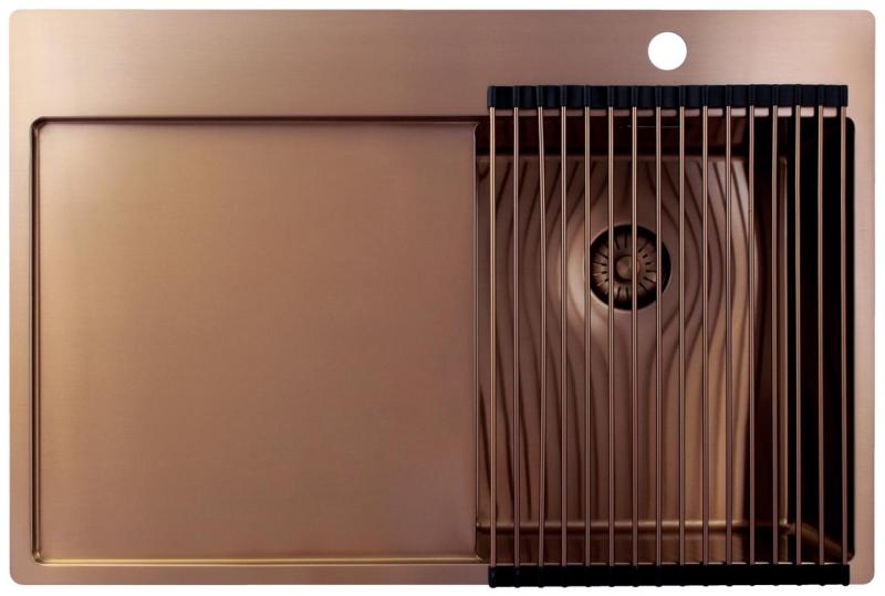 Pure.Sink Exclusivo Miedziany mały zlewozmywak z obszarem ociekającym 78x52 cm Tapwing po prawej stronie PEX3478RT-62