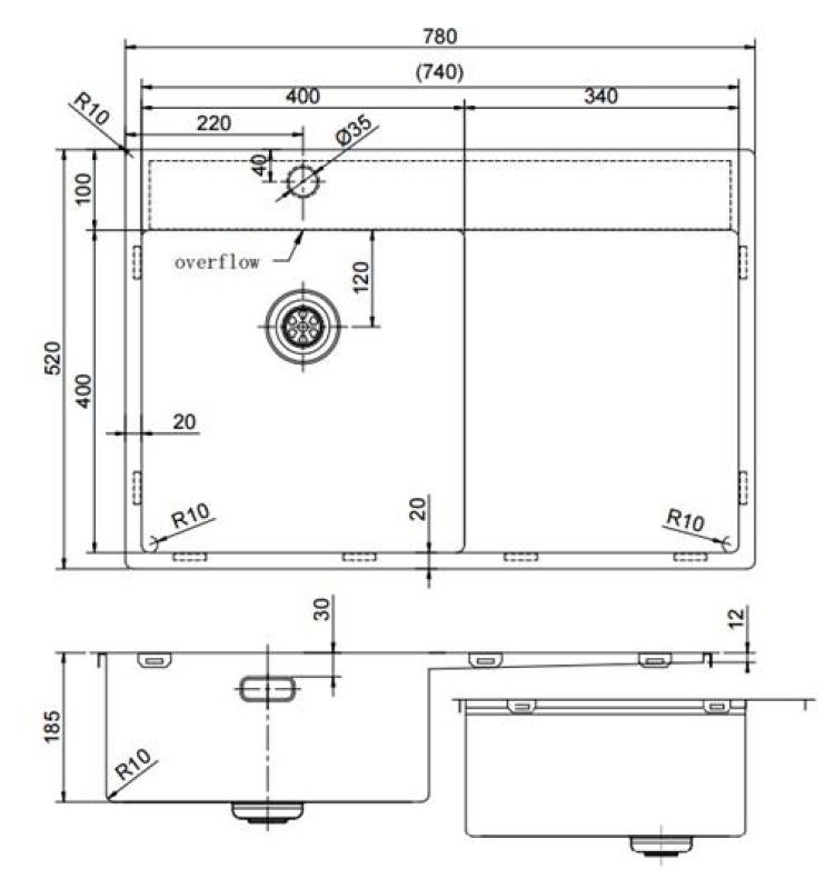Pure.Sink Exclusivo RVS zlew z częścią ociekową 78x52 cm Tapwing po lewej stronie PEX4078LT-02