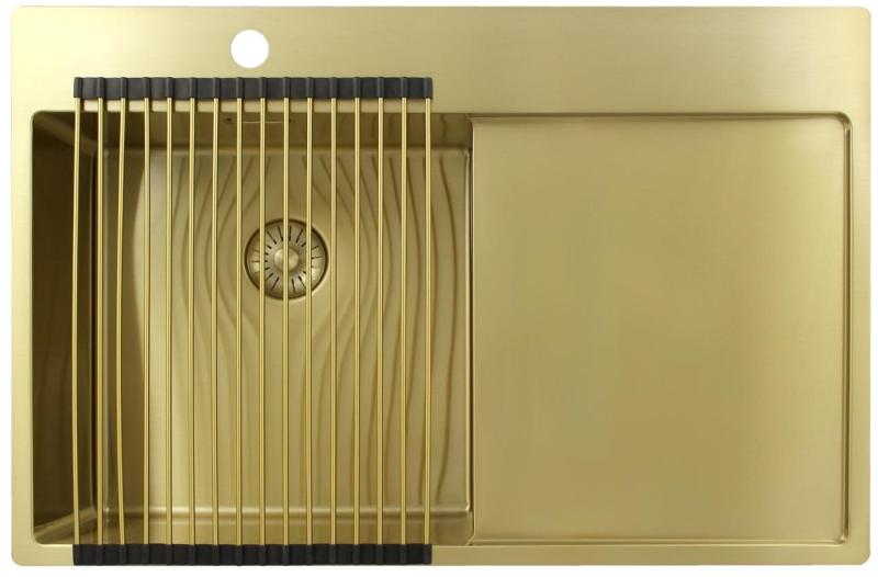 Pure.Sink Exclusivo Złoty zlew z ociekaczem 78x52 cm Bateria lewa PEX4078LT-60