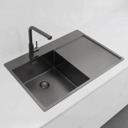 Pure.Sink Exclusivo Gun Metal zlew z częścią ociekającą 78x52 cm Tapwing po lewej stronie PEX4078LT-61