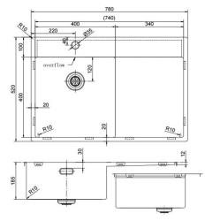 Pure.Sink Exclusivo Gun Metal zlew z częścią ociekającą 78x52 cm Tapwing po lewej stronie PEX4078LT-61