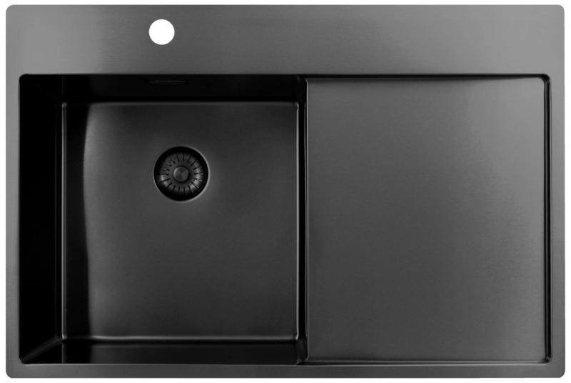 Pure.Sink Exclusivo Gun Metal zlew z częścią ociekającą 78x52 cm Tapwing po lewej stronie PEX4078LT-61