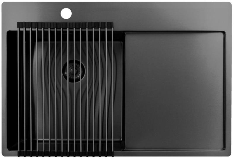 Pure.Sink Exclusivo Gun Metal zlew z częścią ociekającą 78x52 cm Tapwing po lewej stronie PEX4078LT-61