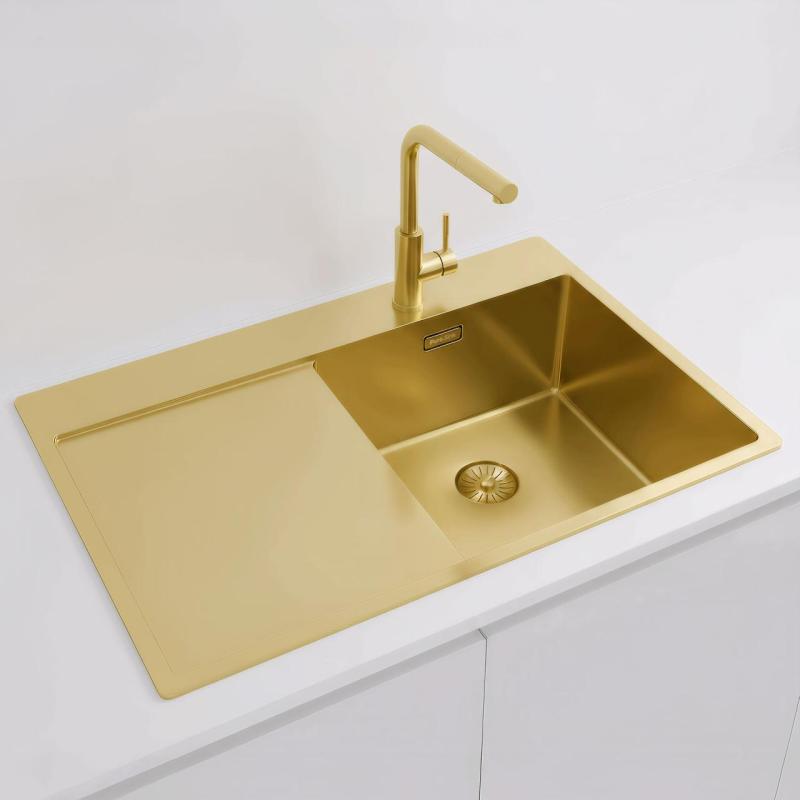 Pure.Sink Exclusivo Złoty zlew z ociekaczem 78x52 cm Bateria prawostronna PEX4078RT-60