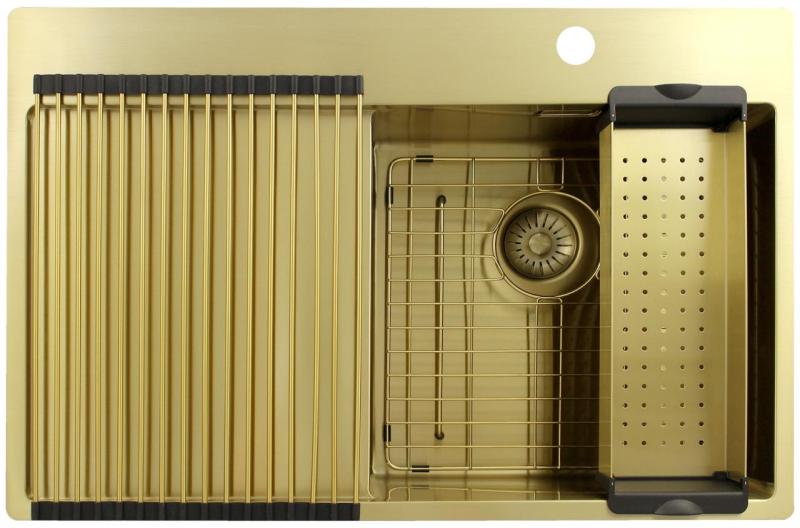 Pure.Sink Exclusivo Złoty zlew z ociekaczem 78x52 cm Bateria prawostronna PEX4078RT-60