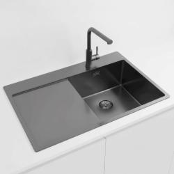 Pure.Sink Exclusivo Gun Metal zlew z miejscem do osuszania 78x52 cm Tapwing po prawej stronie PEX4078RT-61