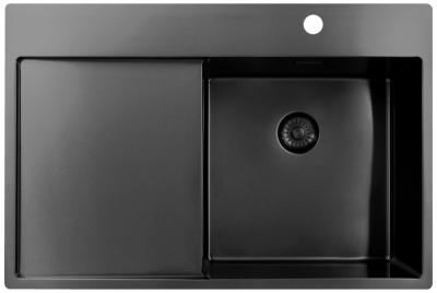 Pure.Sink Exclusivo Gun Metal zlew z miejscem do osuszania 78x52 cm Tapwing po prawej stronie PEX4078RT-61