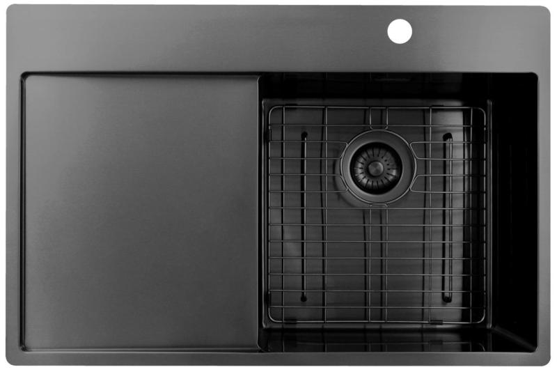 Pure.Sink Exclusivo Gun Metal zlew z miejscem do osuszania 78x52 cm Tapwing po prawej stronie PEX4078RT-61