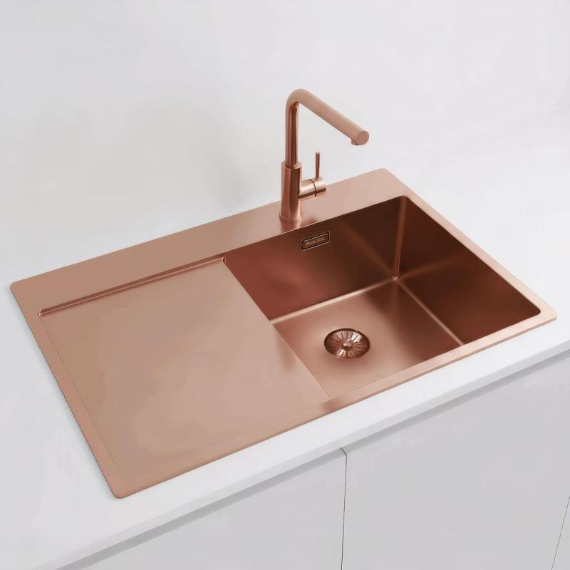 Pure.Sink Exclusivo Miedziany zlew z częścią ociekową 78x52 cm Tapwing po prawej stronie PEX4078RT-62