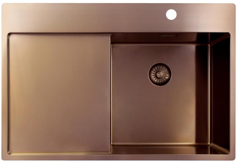 Pure.Sink Exclusivo Miedziany zlew z częścią ociekową 78x52 cm Tapwing po prawej stronie PEX4078RT-62