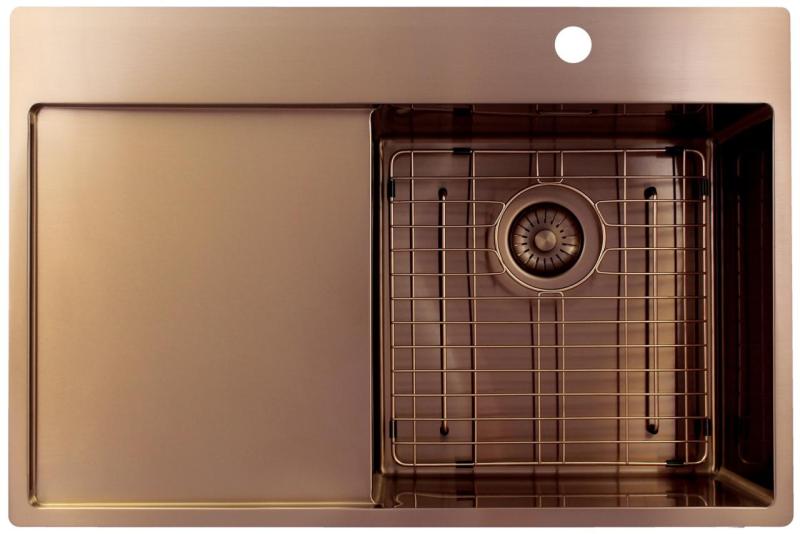 Pure.Sink Exclusivo Miedziany zlew z częścią ociekową 78x52 cm Tapwing po prawej stronie PEX4078RT-62