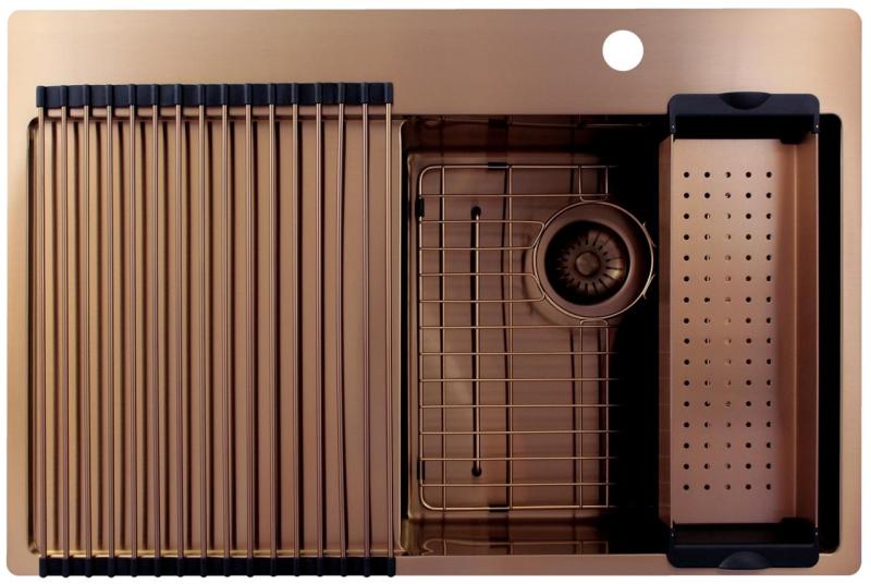 Pure.Sink Exclusivo Miedziany zlew z częścią ociekową 78x52 cm Tapwing po prawej stronie PEX4078RT-62