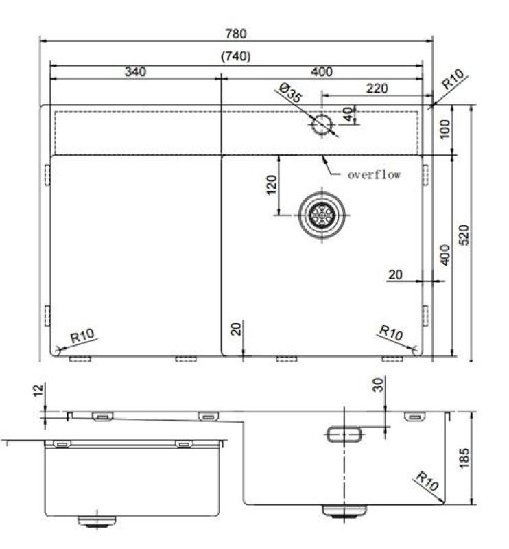 Pure.Sink Exclusivo Miedziany zlew z częścią ociekową 78x52 cm Tapwing po prawej stronie PEX4078RT-62