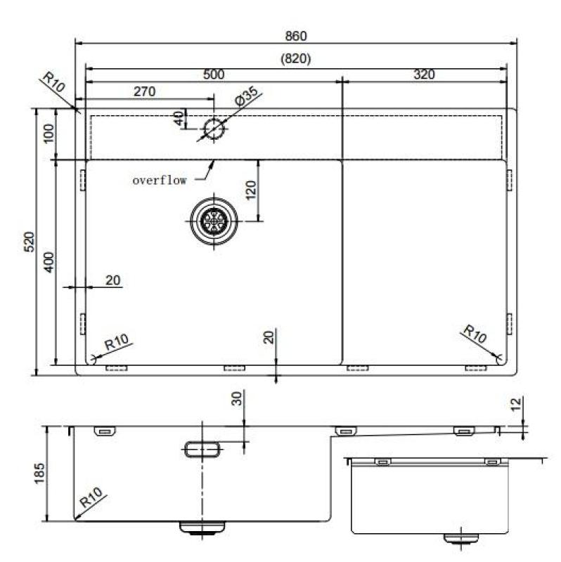 Pure.Sink Exclusivo stal nierdzewna zlew z częścią ociekającą 86x52 cm Tapwing po lewej stronie PEX5086LT-02