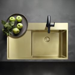 Pure.Sink Exclusivo Złoty zlew z częścią ociekową 86x52 cm Tapwing po lewej stronie PEX5086LT-60