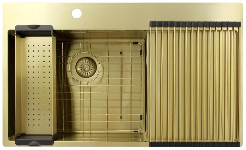 Pure.Sink Exclusivo Złoty zlew z ociekaczem 86x52 cm Bateria lewa PEX5086LT-60