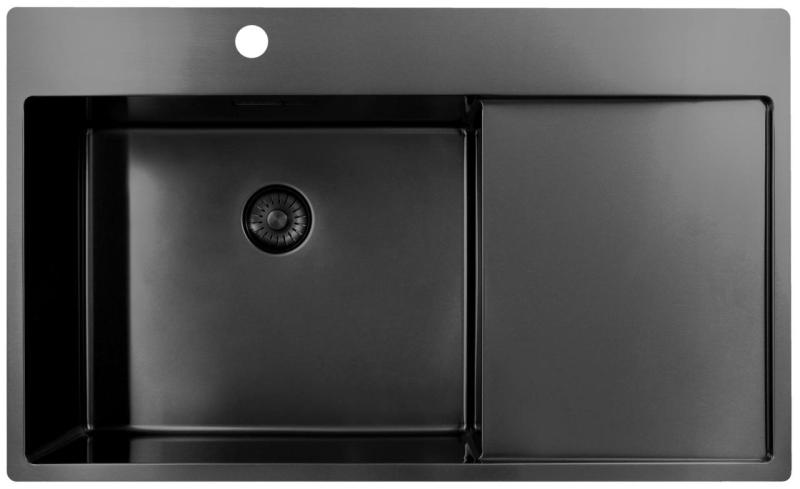 Pure.Sink Exclusivo Gun Metal zlew z obszarem ociekającym 86x52 cm Tapwing po lewej stronie PEX5086LT-61