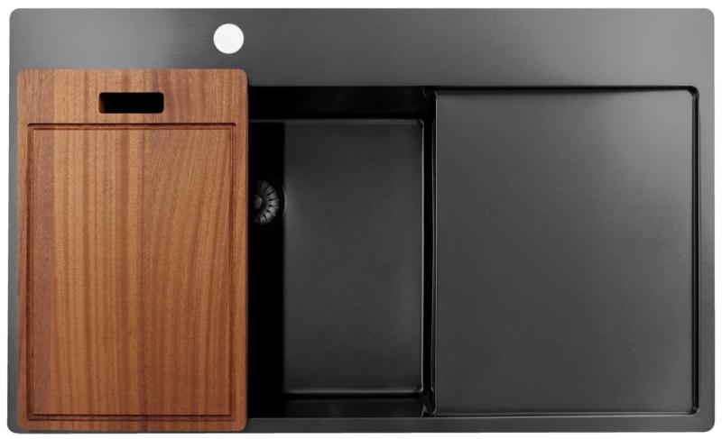 Pure.Sink Exclusivo Gun Metal zlew z obszarem ociekającym 86x52 cm Tapwing po lewej stronie PEX5086LT-61