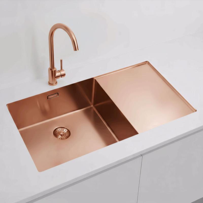 Pure.Sink Exclusivo Miedziany zlew z częścią ociekową 86x52 cm Tapwing po lewej stronie PEX5086LT-62