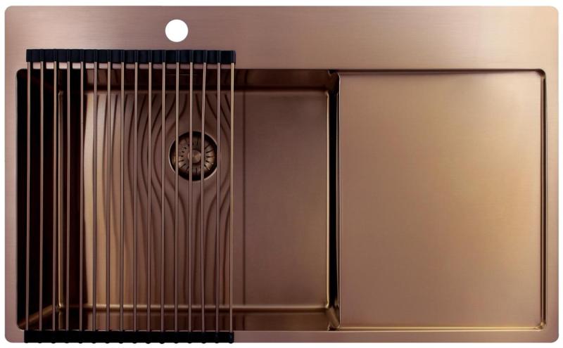 Pure.Sink Exclusivo Miedziany zlew z częścią ociekową 86x52 cm Tapwing po lewej stronie PEX5086LT-62