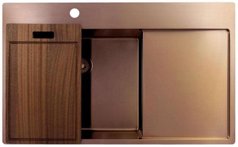 Pure.Sink Exclusivo Miedziany zlew z częścią ociekową 86x52 cm Tapwing po lewej stronie PEX5086LT-62