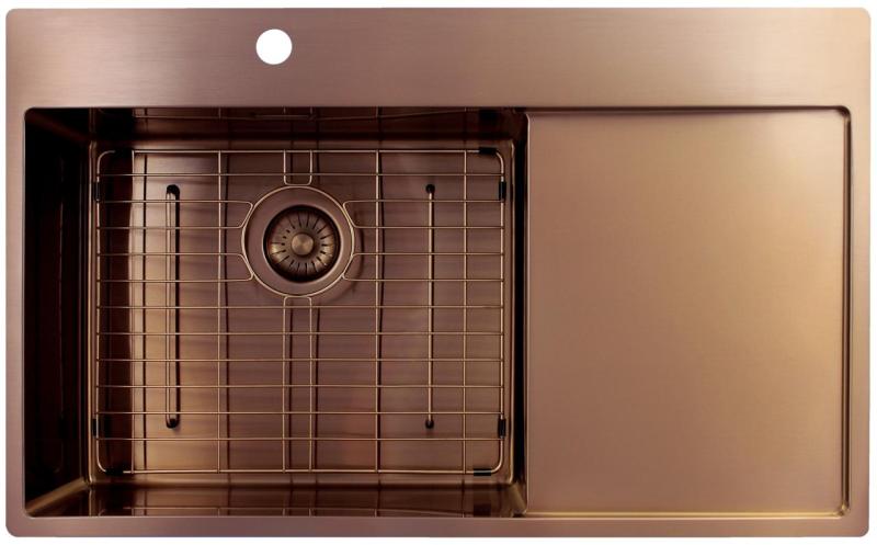 Pure.Sink Exclusivo Miedziany zlew z częścią ociekową 86x52 cm Tapwing po lewej stronie PEX5086LT-62