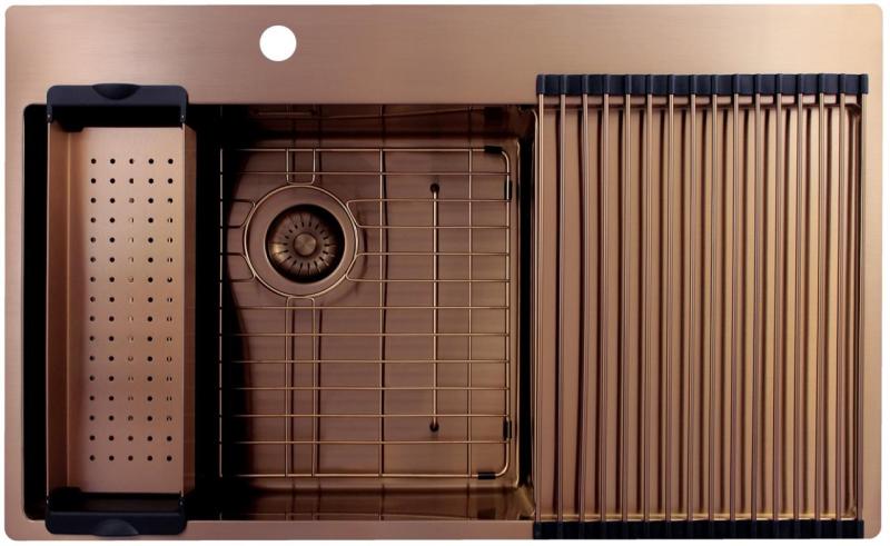 Pure.Sink Exclusivo Miedziany zlew z częścią ociekową 86x52 cm Tapwing po lewej stronie PEX5086LT-62