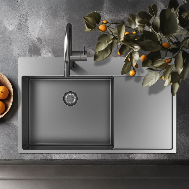 Pure.Sink Exclusivo stal nierdzewna zlew z obszarem ociekającym 86x52 cm Tapwing po prawej stronie PEX5086RT-02