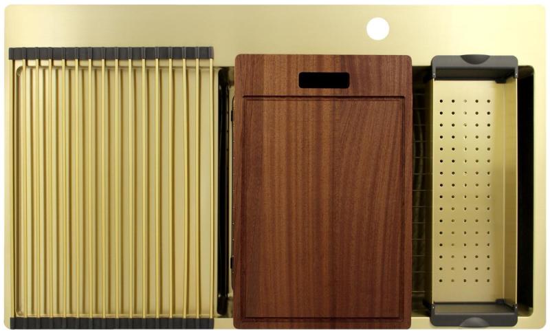 Pure.Sink Exclusivo Złoty zlew z miejscem do ociekania 86x52 cm Tapwing po prawej stronie PEX5086RT-60