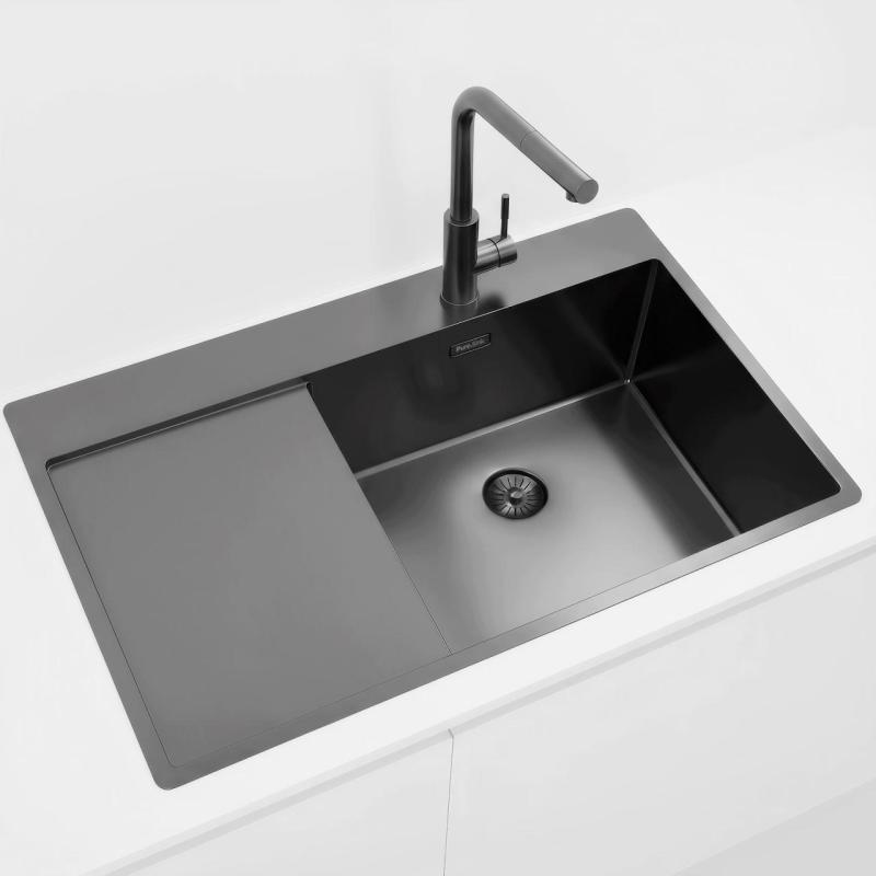 Pure.Sink Exclusivo Gun Metal zlew z obszarem ociekającym 86x52 cm Tapwing po prawej stronie PEX5086RT-61