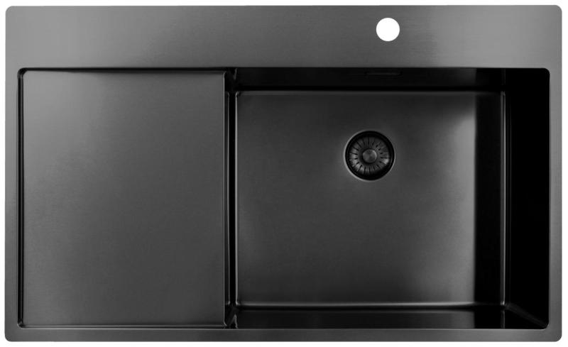Pure.Sink Exclusivo Gun Metal zlew z obszarem ociekającym 86x52 cm Tapwing po prawej stronie PEX5086RT-61