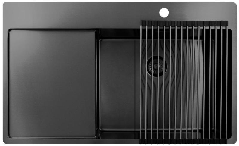 Pure.Sink Exclusivo Gun Metal zlew z obszarem ociekającym 86x52 cm Tapwing po prawej stronie PEX5086RT-61