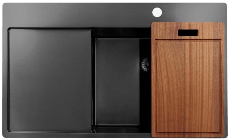 Pure.Sink Exclusivo Gun Metal zlew z obszarem ociekającym 86x52 cm Tapwing po prawej stronie PEX5086RT-61